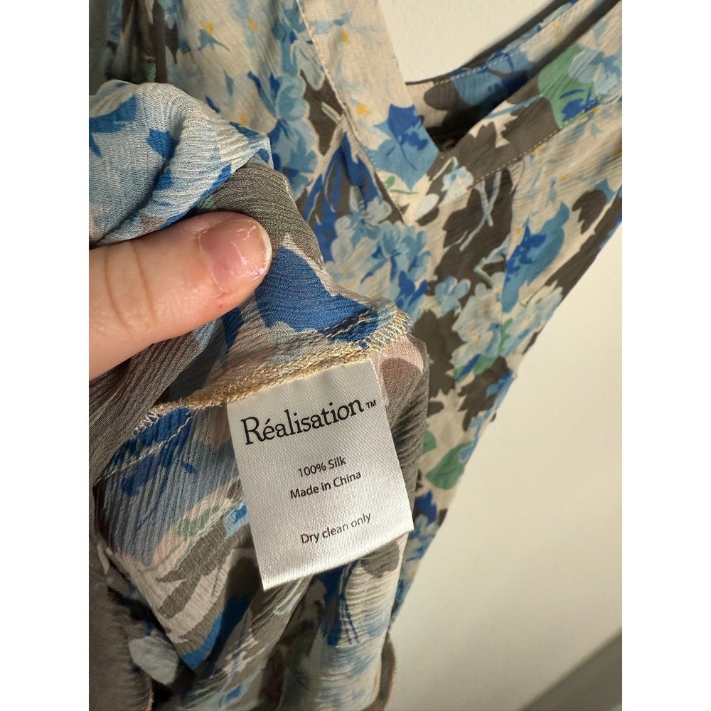Réalisation Par Silk S Multicolor Lila Blue Hydrangea Sheer Floral Maxi Dress - Picture 8 of 8